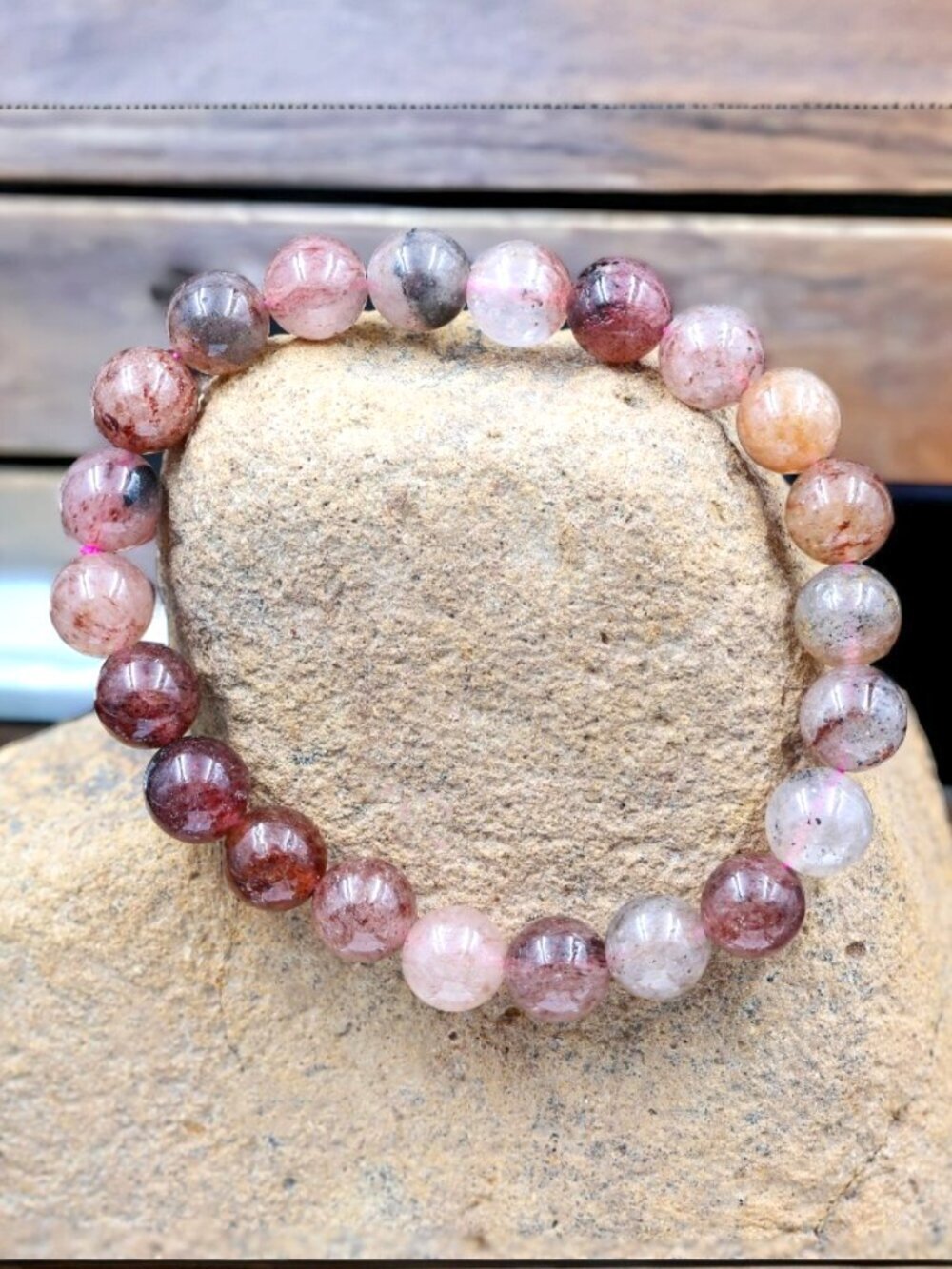 Red Quartz Crystal Stretch Bracelet | Handmade - Picture 4 of 5